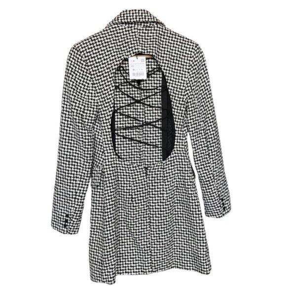 NWT Zara Houndstooth Blazer Dress Black / White 8342/334 Women Size XS - Picture 3 of 16